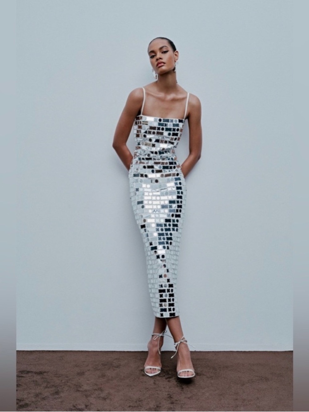 ILA Duffy Dress | Mirror Embellished Crepe White Midi Dress